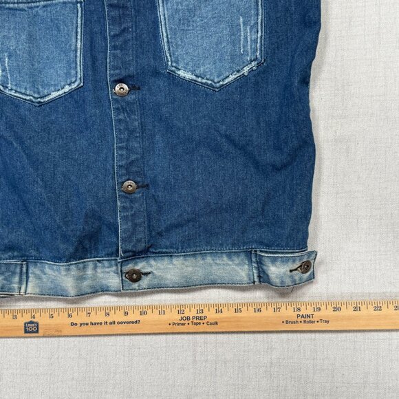 Liquor N Poker Cut and Sew Denim Jacket Colorblock Blue Cotton Size L NWT - Picture 9 of 14